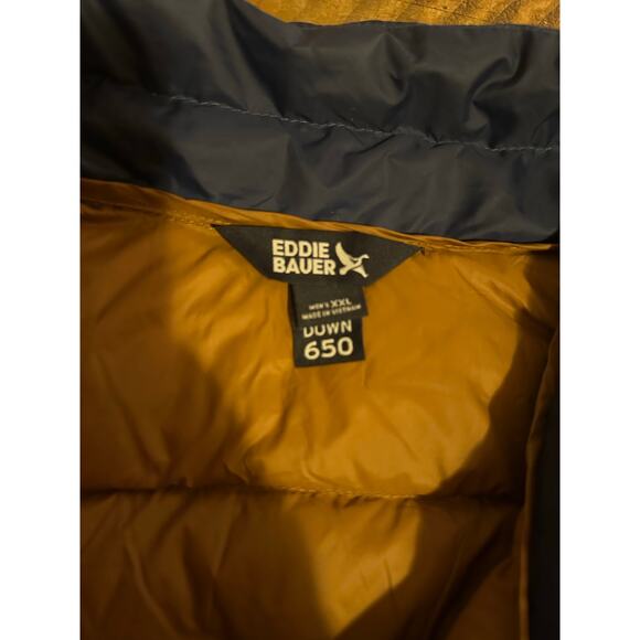 Eddie Bauer Puffer Jacket Mens XXL Navy Down 650 Packable Water Resistant Zip Up - Picture 2 of 8